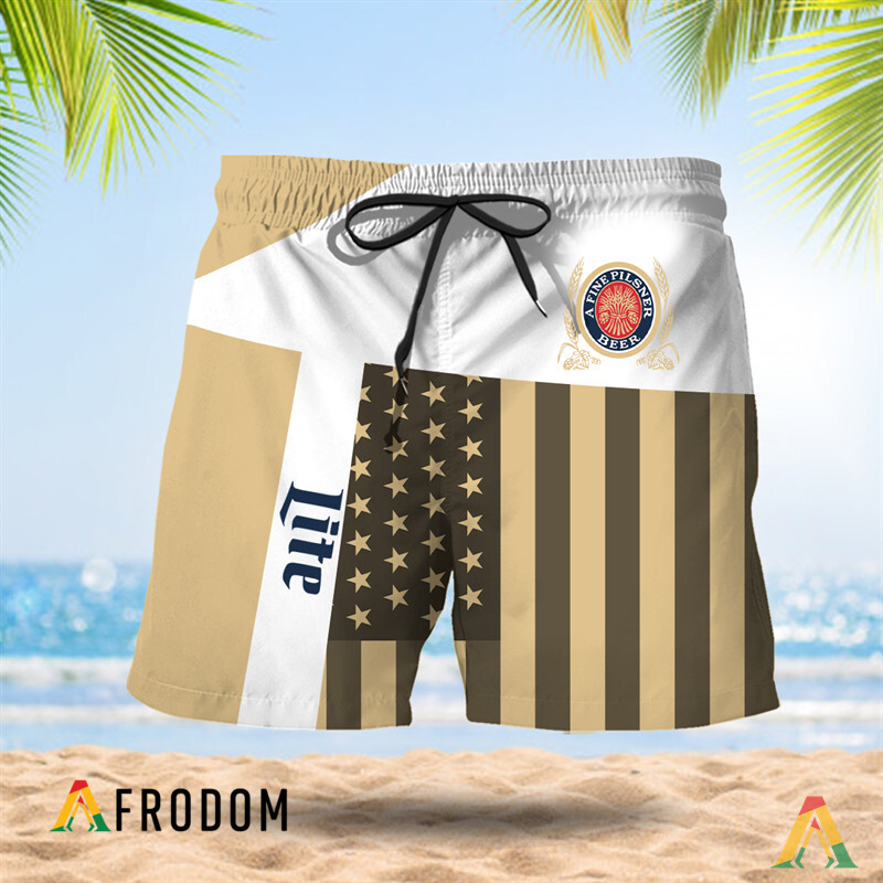 MillerLite AmericanFlagPatch Summer Hawaiian Shorts HU