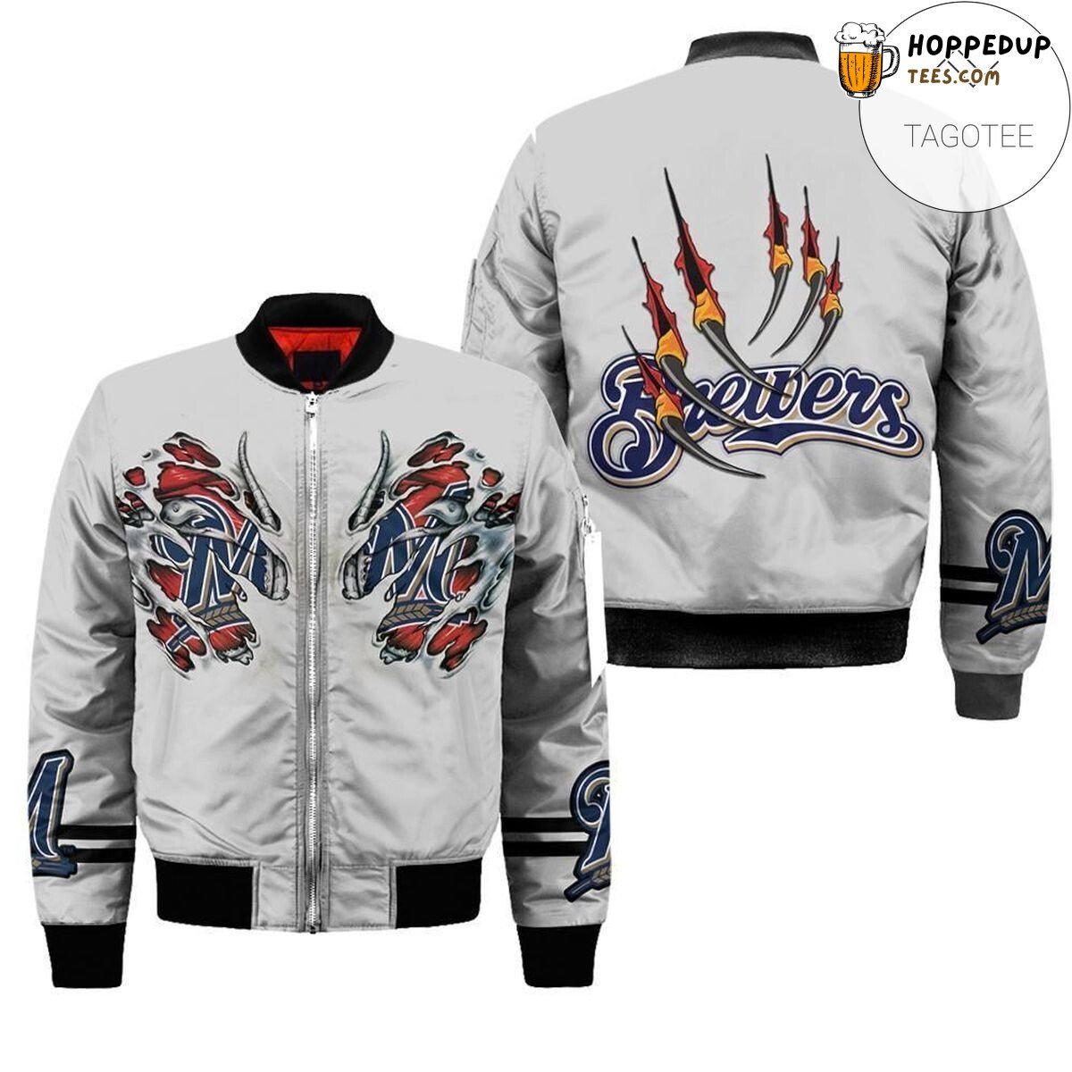Milwaukee Brewers MLB Grey Claws Motif Bomber Jacket Series