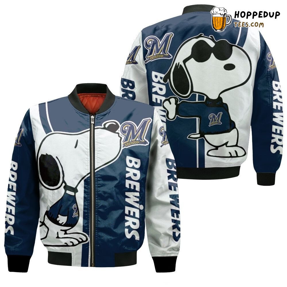 Milwaukee Brewers MLB Snoopy Character Bomber Jacket Design