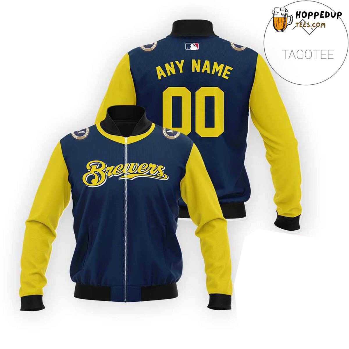 Milwaukee Brewers Personalized MLB Name Number Bomber Jacket Fit