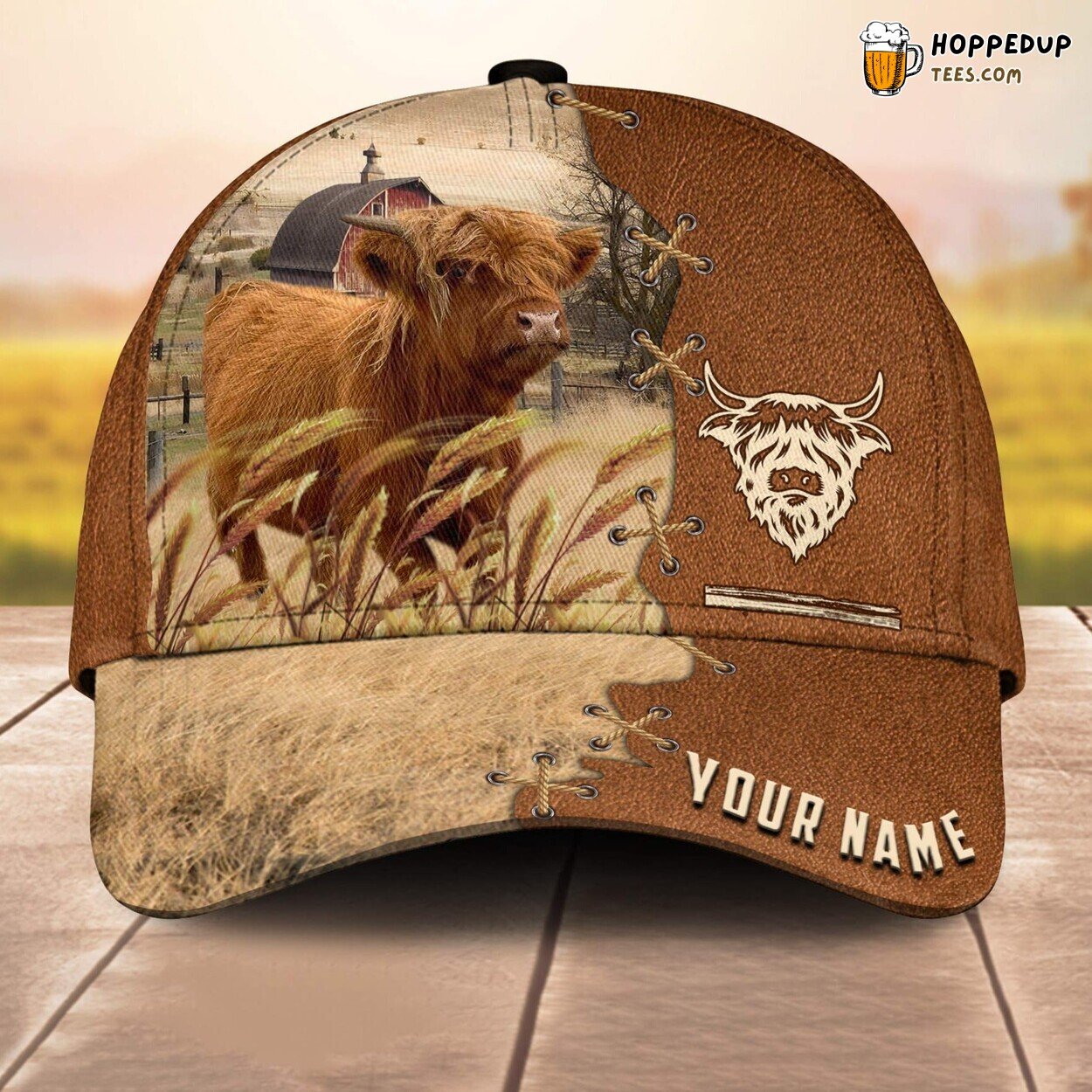Mini Highland Brown Leather Name 3D Cap Baseball Design Farm Lovers Animal Print