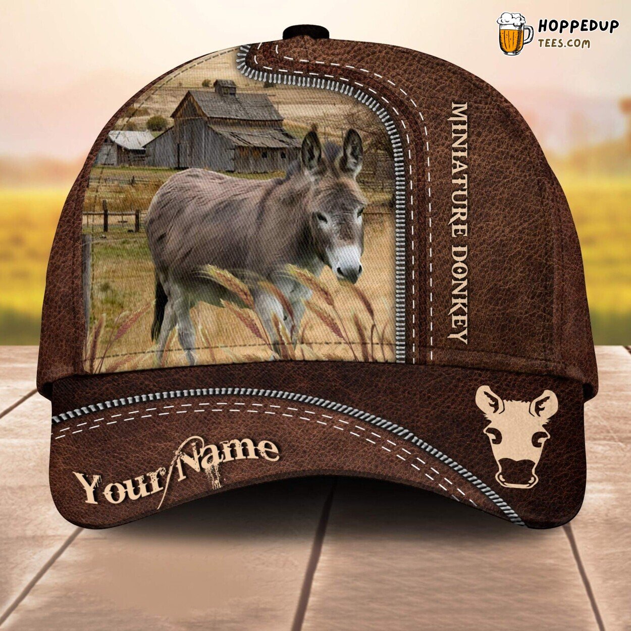 Miniature Donkey 3D Leather Pattern Custom Cap Baseball Farm Lovers