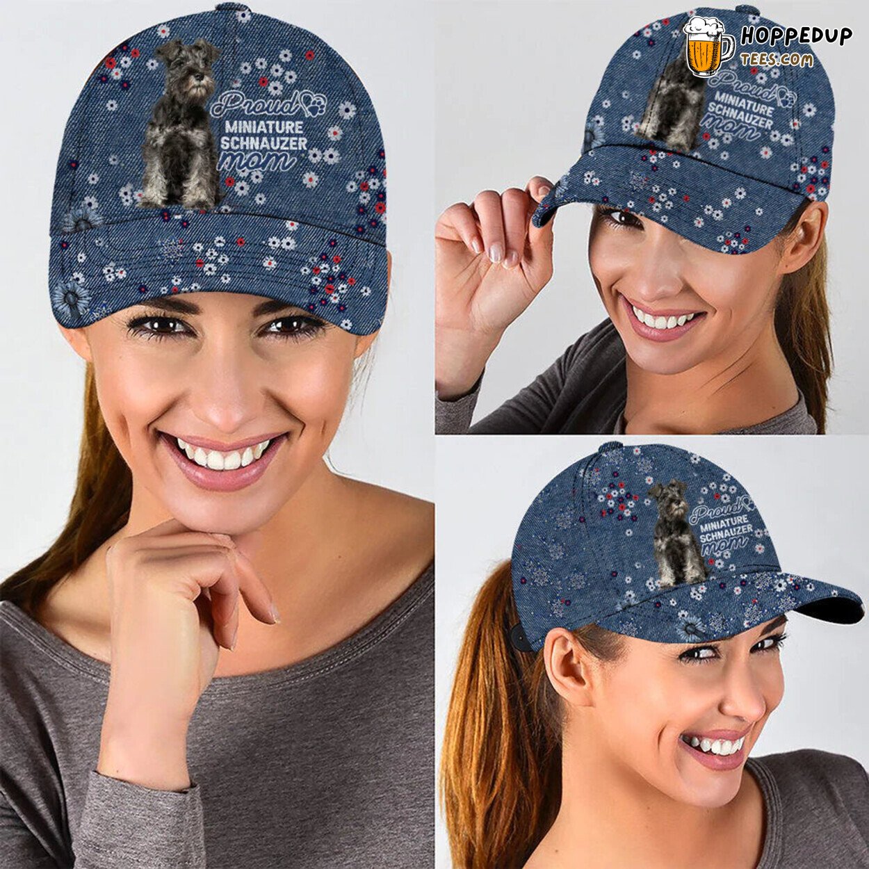 Miniature Schnauzer Hat Mom’s Choice Dog Floral Baseball Cap Pattern