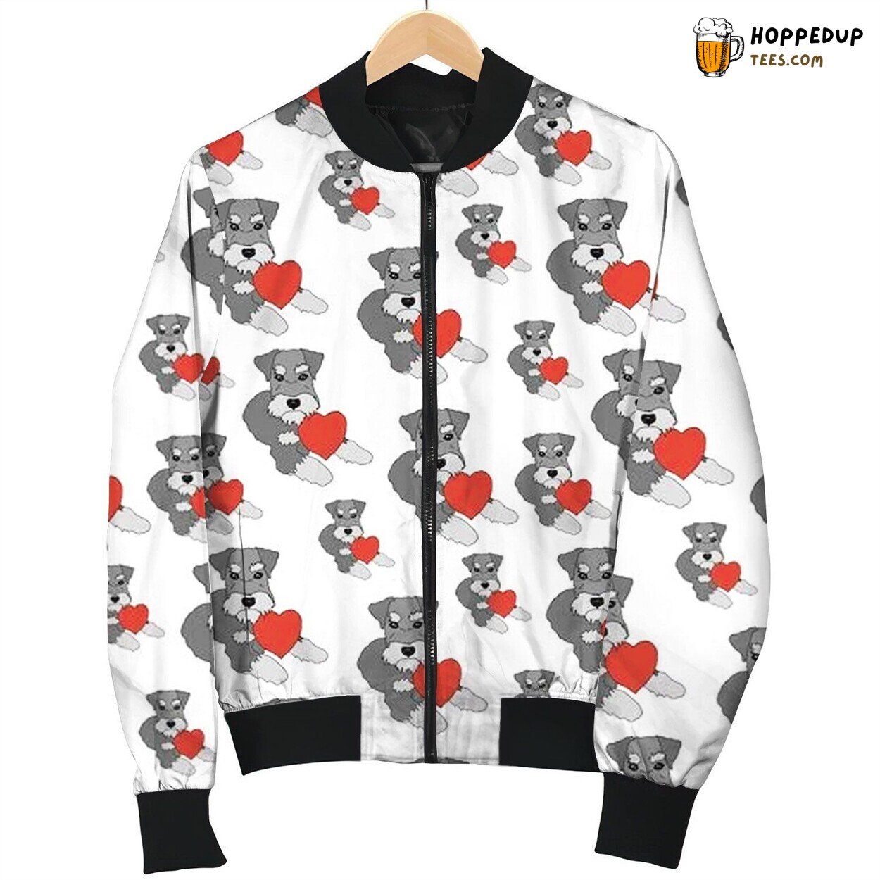 Miniature Schnauzer Holding Heart Bomber Jacket