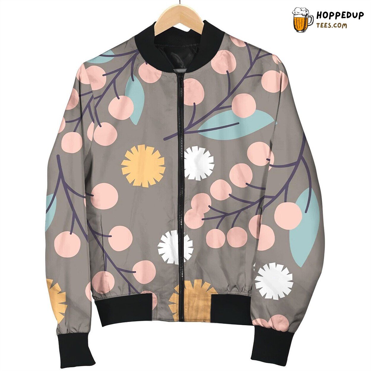 Minimal Botanic Pattern In Pastel Bomber Jacket