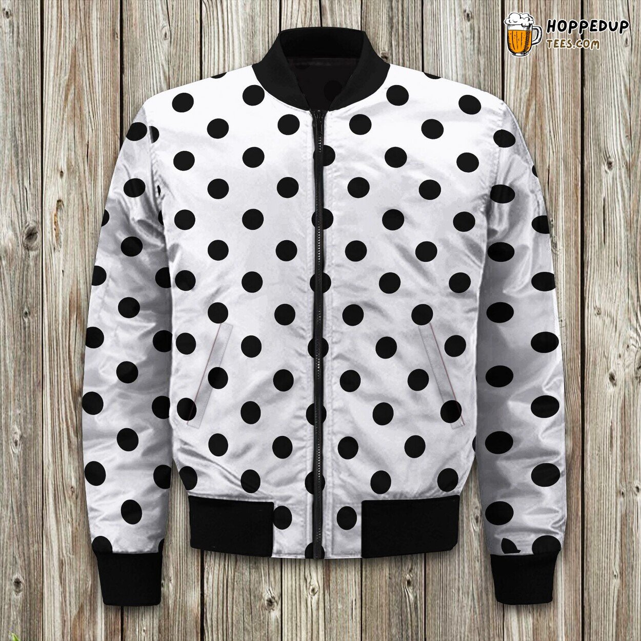 Minimalistic Black Dot Winter Bomber Jacket Tailored Unique Elegance Craft