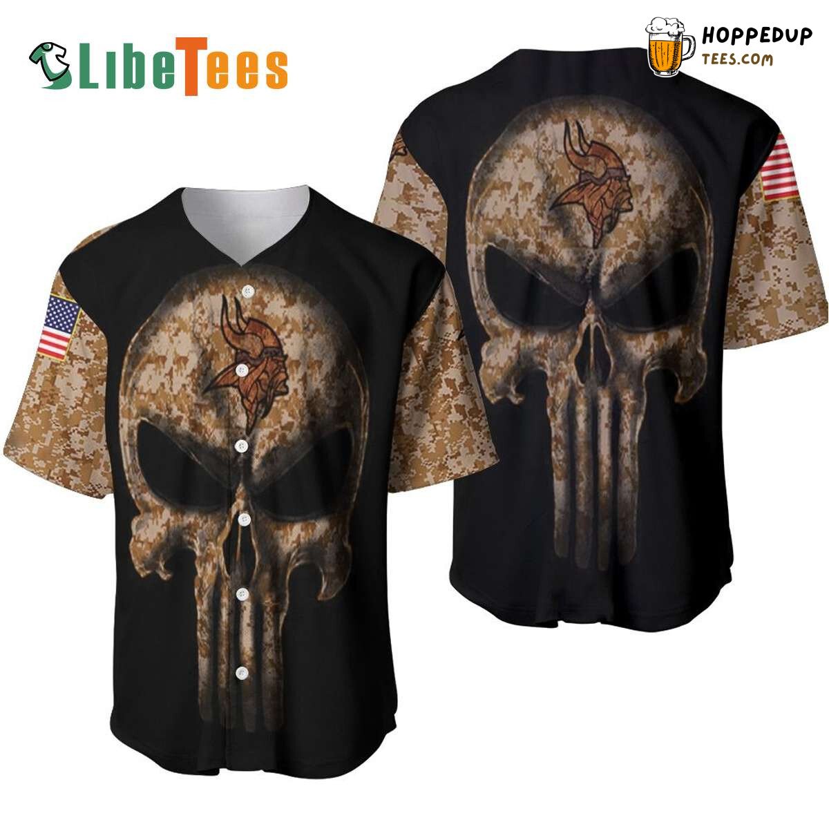 Minnesota Vikings Baseball Jersey Camouflage Skull Perfect Gifts For Your Loved Ones Jersey Shirt