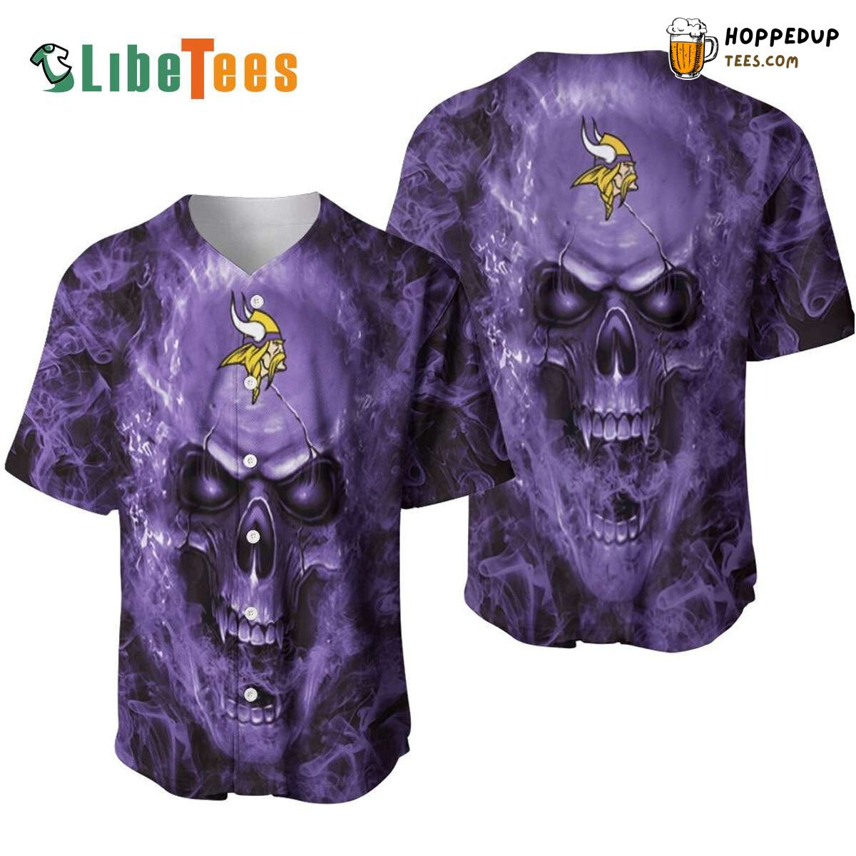 Minnesota Vikings Baseball Jersey Skull In Flames Perfect Gifts For Your Loved Ones Jersey Shirt