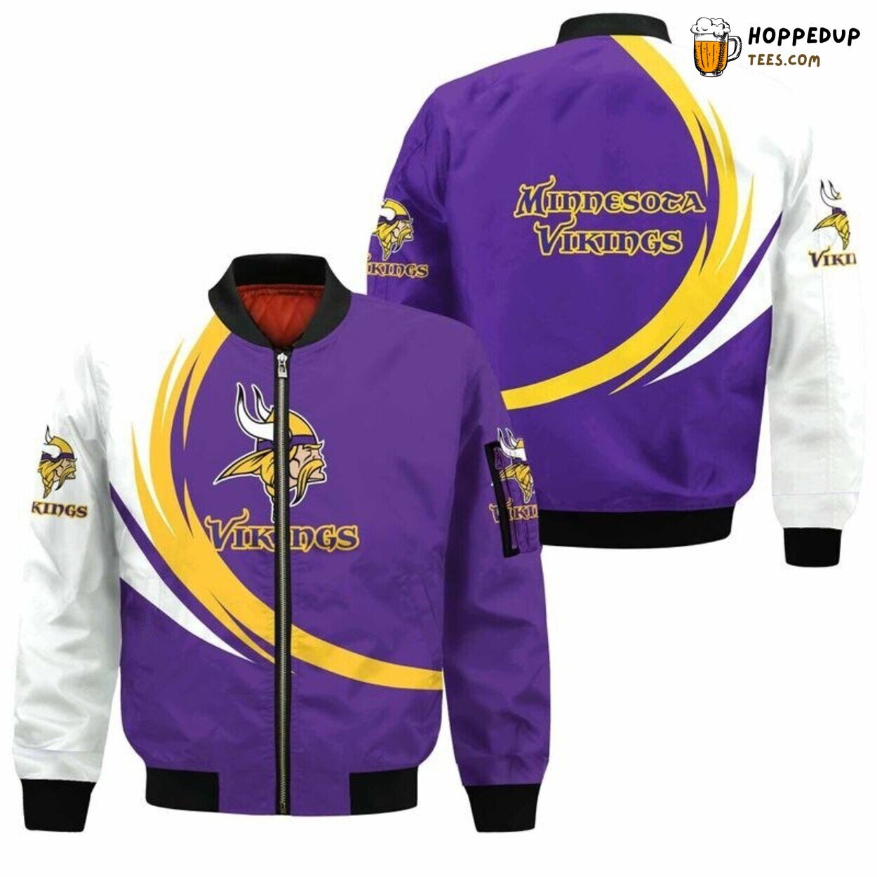 Minnesota Vikings Distinctive Curve Graphic Bomber Jacket Design