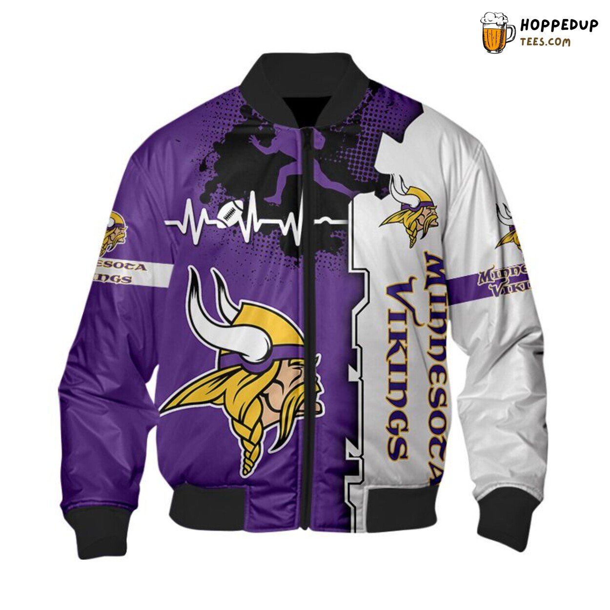 Minnesota Vikings Heart ECG Line Design Bomber Jacket Unique