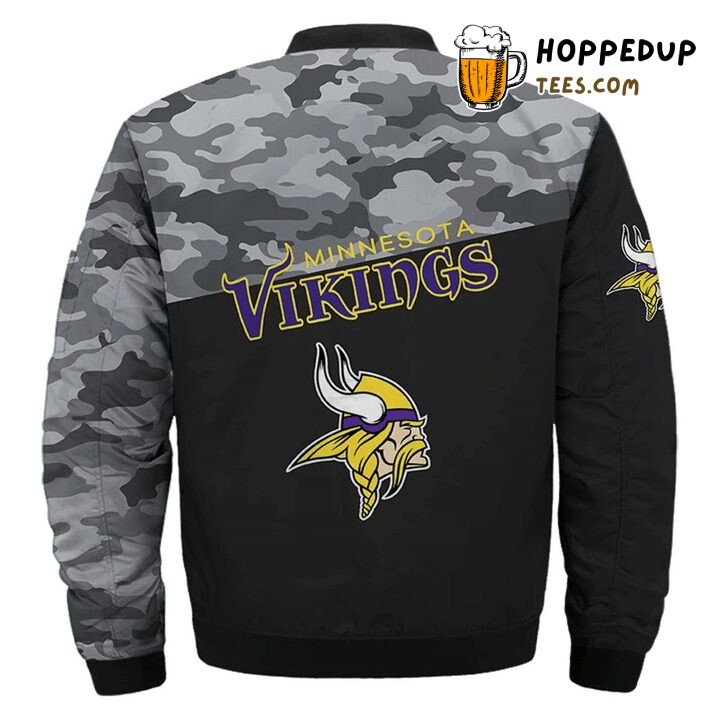 Minnesota Vikings NFL Black Camo Fan Tribute Bomber Jacket