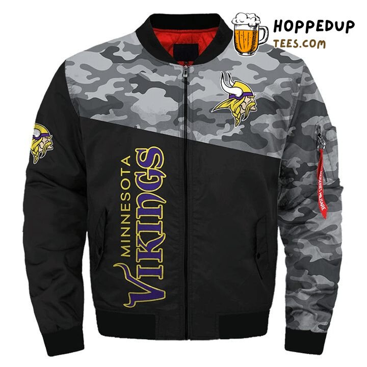 Minnesota Vikings NFL Black Camo Fan Tribute Bomber Jacket Minnesota Vikings NFL Black Camo Fan Tribute Bomber Jacket