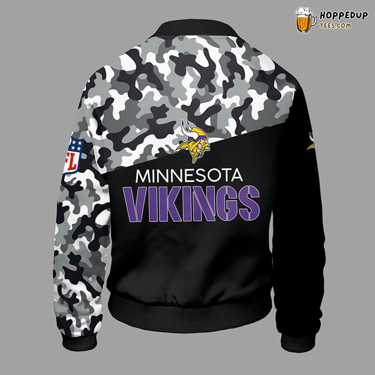 Minnesota Vikings NFL Bomber Jacket Camouflage Violet Style