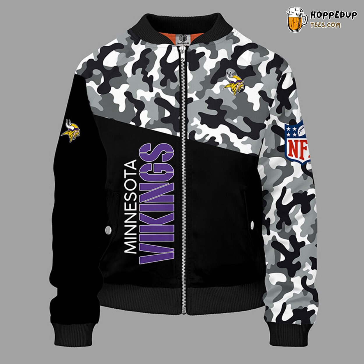 Minnesota Vikings NFL Bomber Jacket Camouflage Violet Style