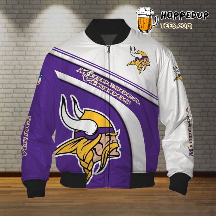 Minnesota Vikings NFL Bomber Jacket Purple White Vanguard Style