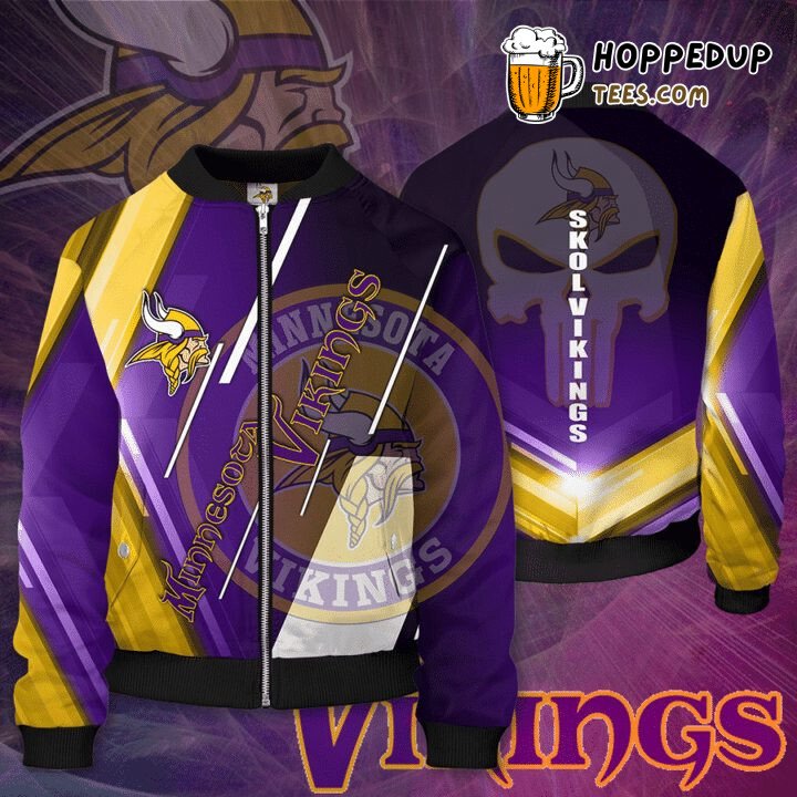 Minnesota Vikings NFL Skull Style Graphic Bomber Jacket Edge