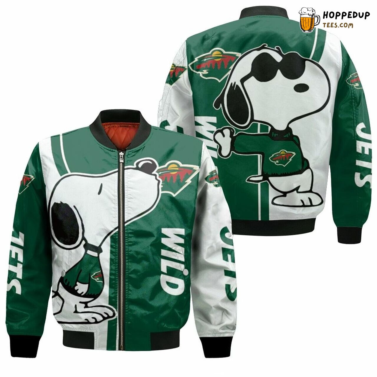 Minnesota Wild NHL Snoopy Themed Affection Bomber Jacket Trim