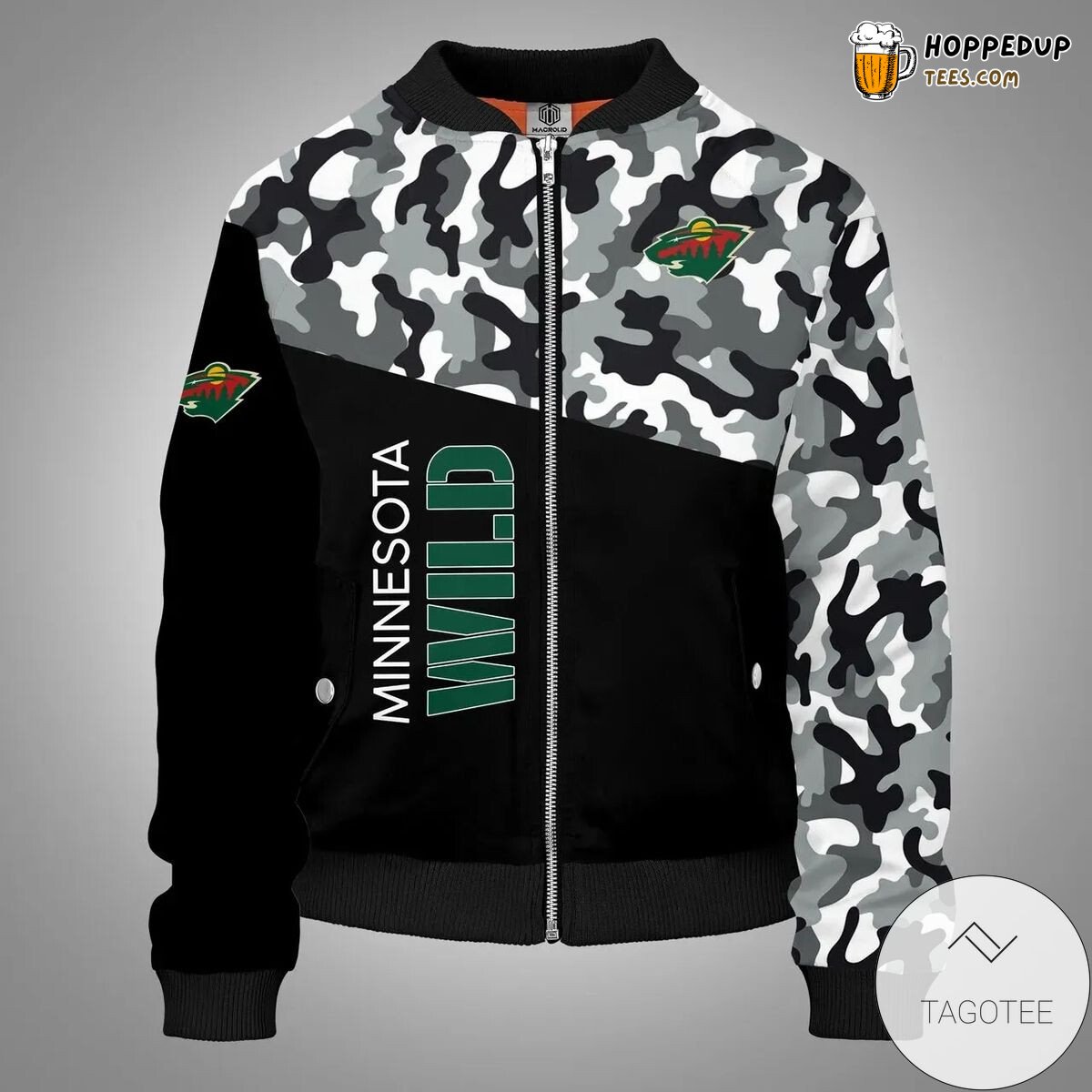 Minnesota Wild NHL Stealth Black Camo Enthusiast Bomber Jacket