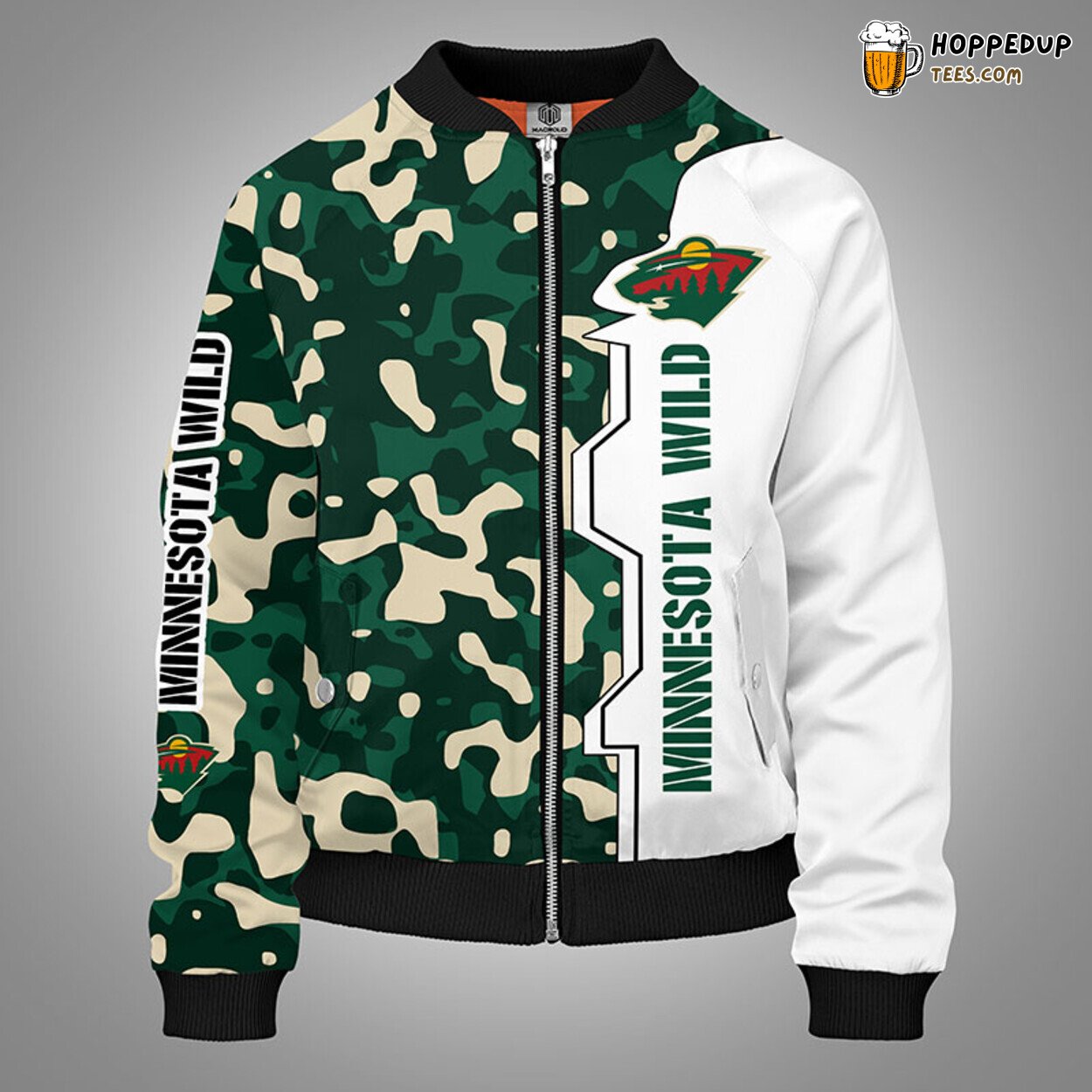 Minnesota Wild NHL Stylish Design Camouflage Green Bomber Jacket