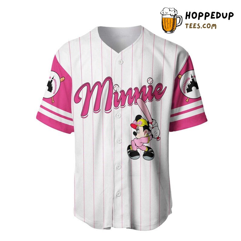 Minnie Mouse All Over Print Pinstripe Baseball Jersey White Unisex Jersey Shirt