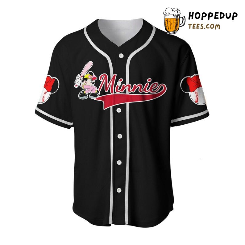 Minnie Mouse Cartoon Graphics All Over Print Unisex Baseball Jersey Black Unisex Jersey Shirt