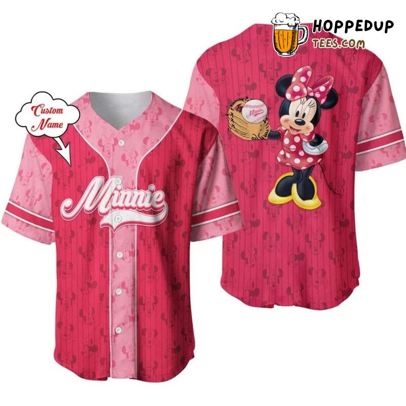 Minnie Mouse Pink Pattern 3D Pinstripe Baseball Jersey Custom