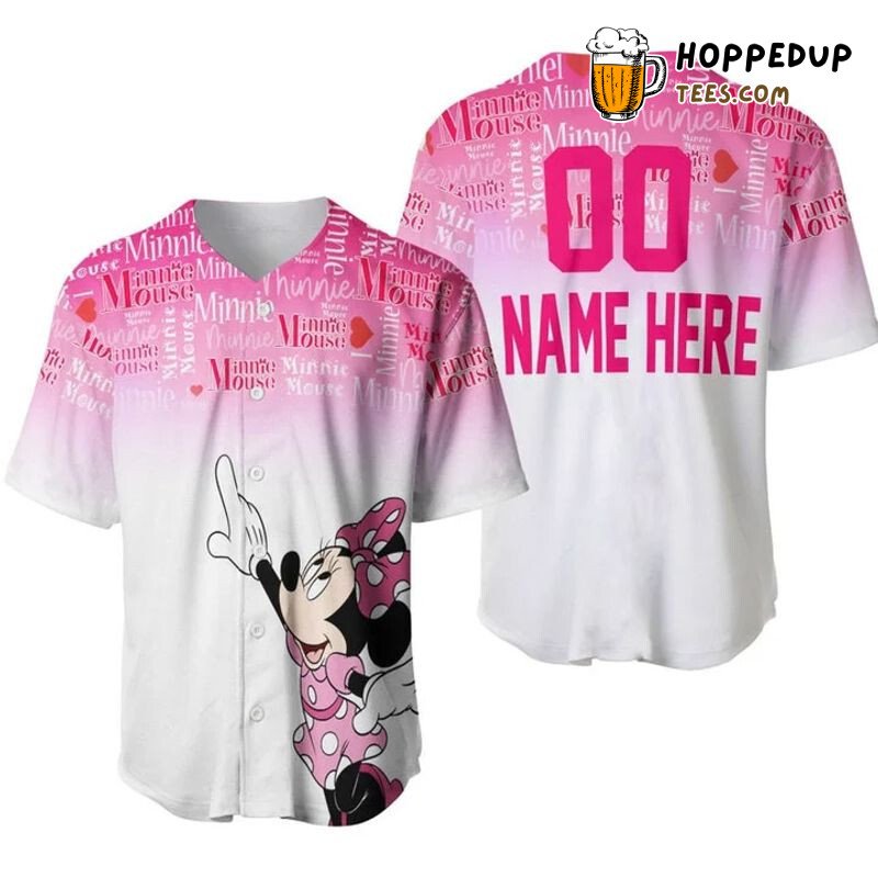 Minnie Mouse Quotes Ombre Pink White Personalized Baseball Jersey