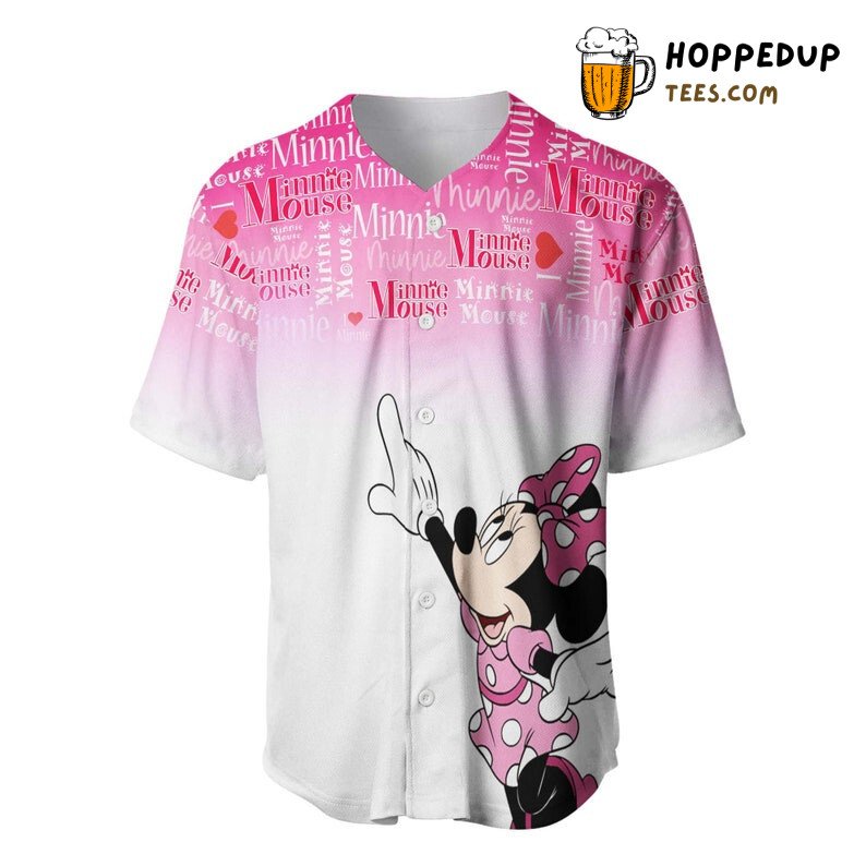Minnie Mouse Quotes Pattern All Over Print Baseball Jersey Ombre Pink White Unisex Jersey Shirt