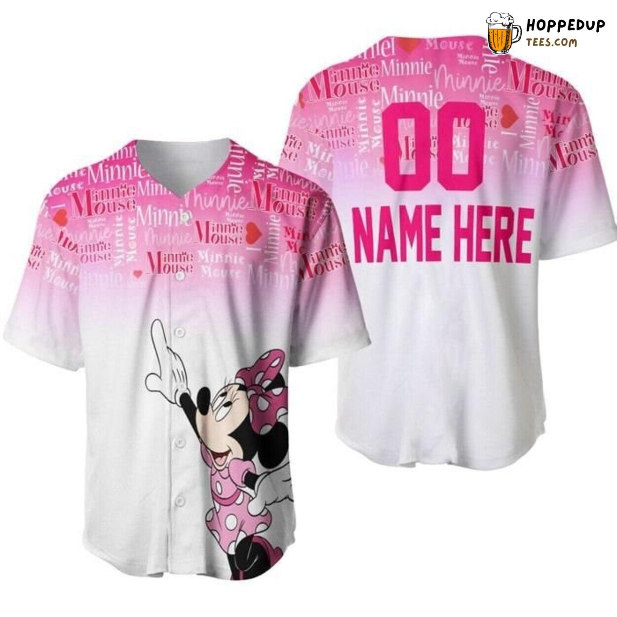 Minnie Mouse Quotes Pink White Disney Casual Baseball Jersey