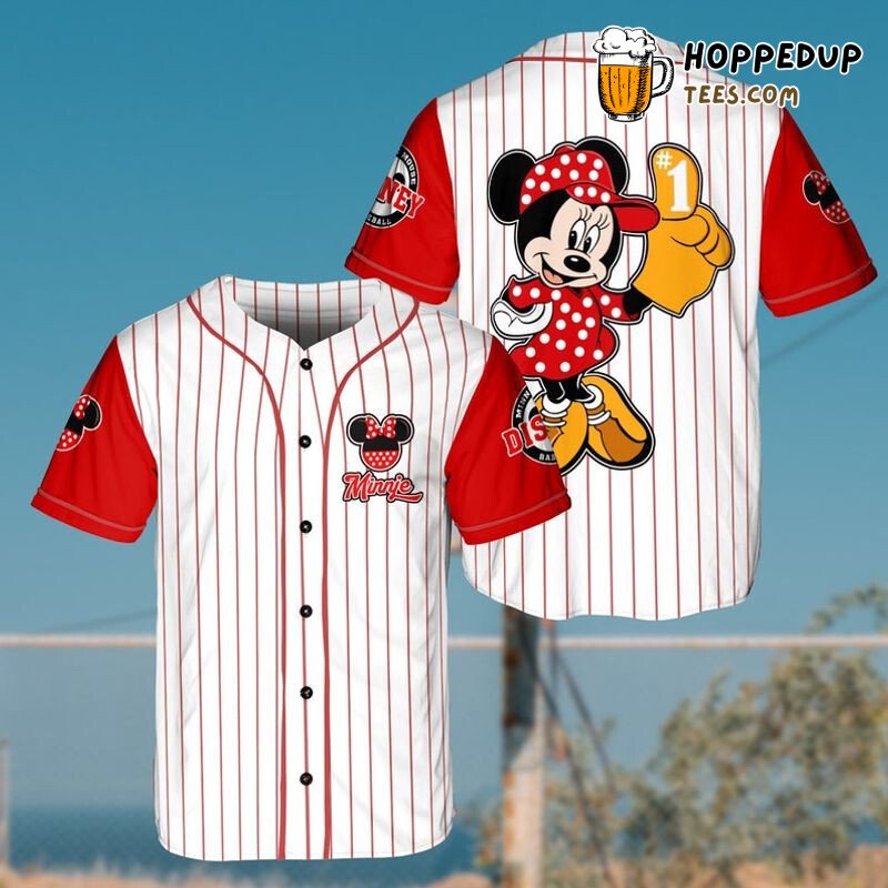 Minnie Mouse Red White Pinstripe 3D Baseball Jersey Disney