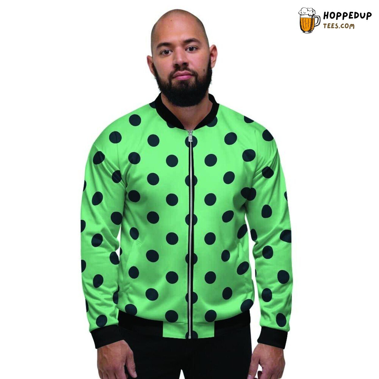 Mint Green Classic Polka Dot Design Men’s Bomber Jacket Retro Pattern Display