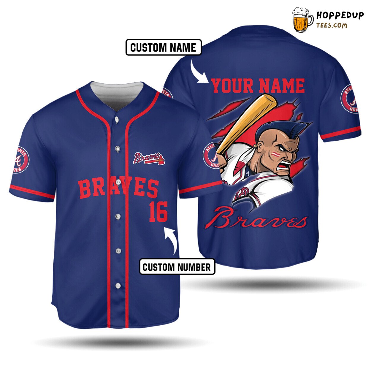 MLB Atlanta Braves Custom Name Number Baseball Jersey Unisex Shirt