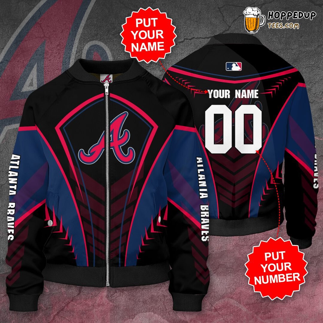 MLB Atlanta Braves Custom Name Number Black Bomber Jacket
