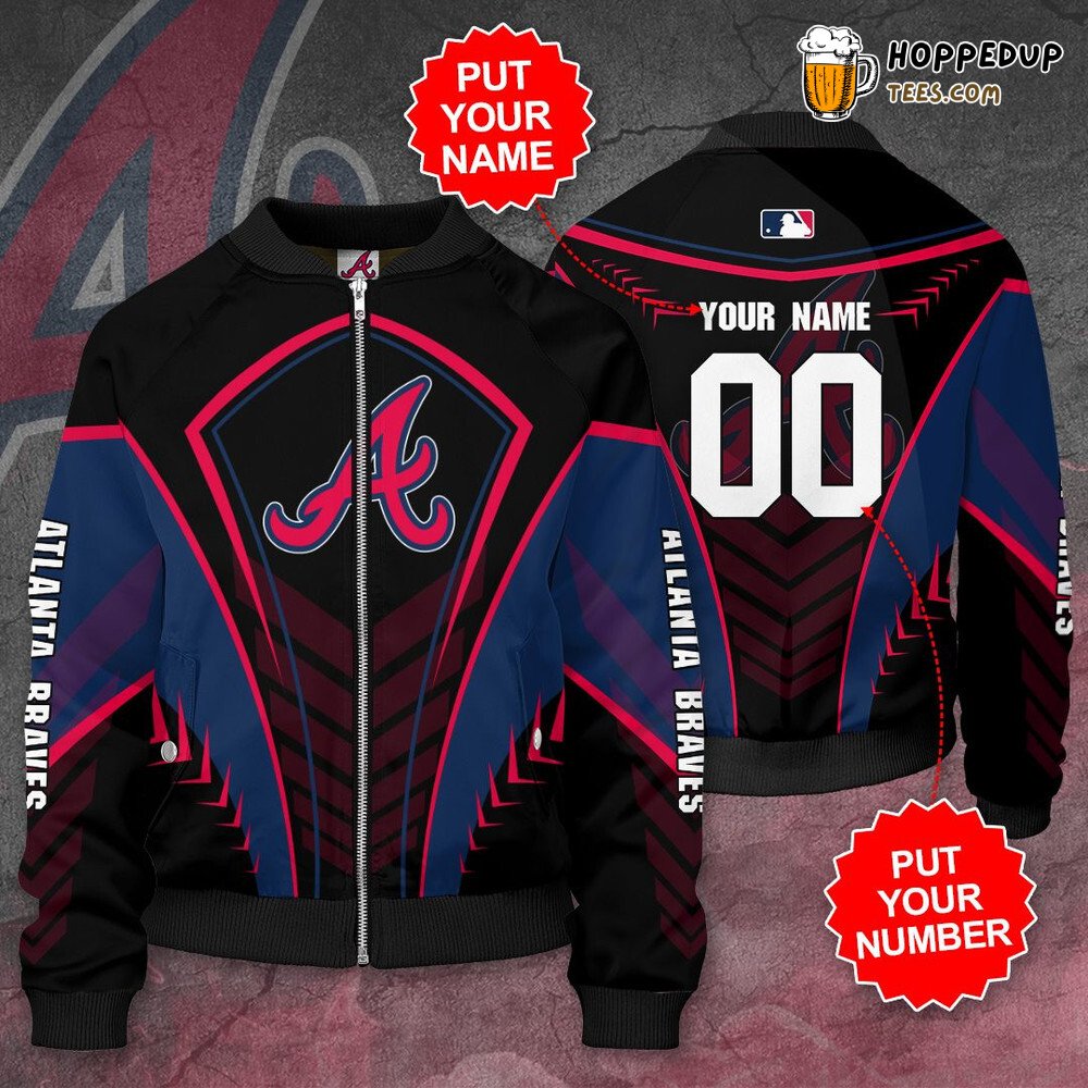 MLB Atlanta Braves Custom Name Number Black Bomber Jacket