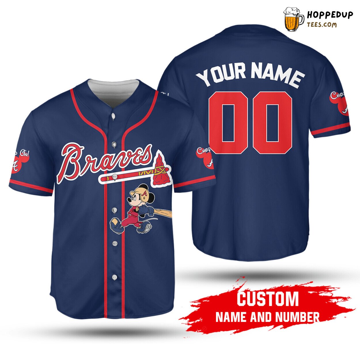 MLB Atlanta Braves Custom Name Number Disney Mickey Baseball Jersey Unisex Shirt