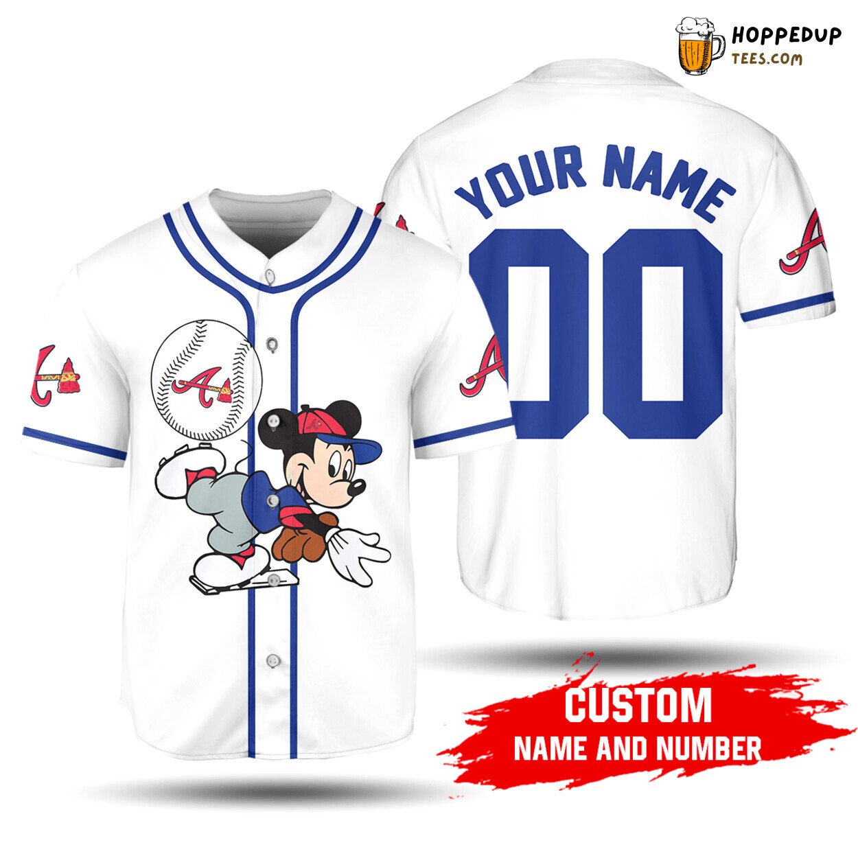 MLB Atlanta Braves Custom Name Number Logo Disney Mickey Baseball Jersey Unisex Shirt