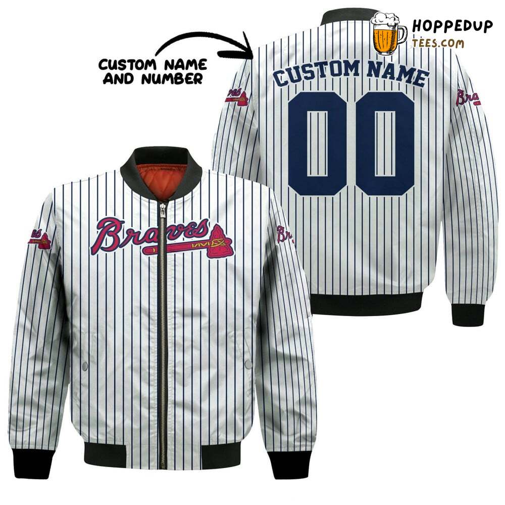 MLB Atlanta Braves Custom Name Number Uniform Stripes Bomber Jacket