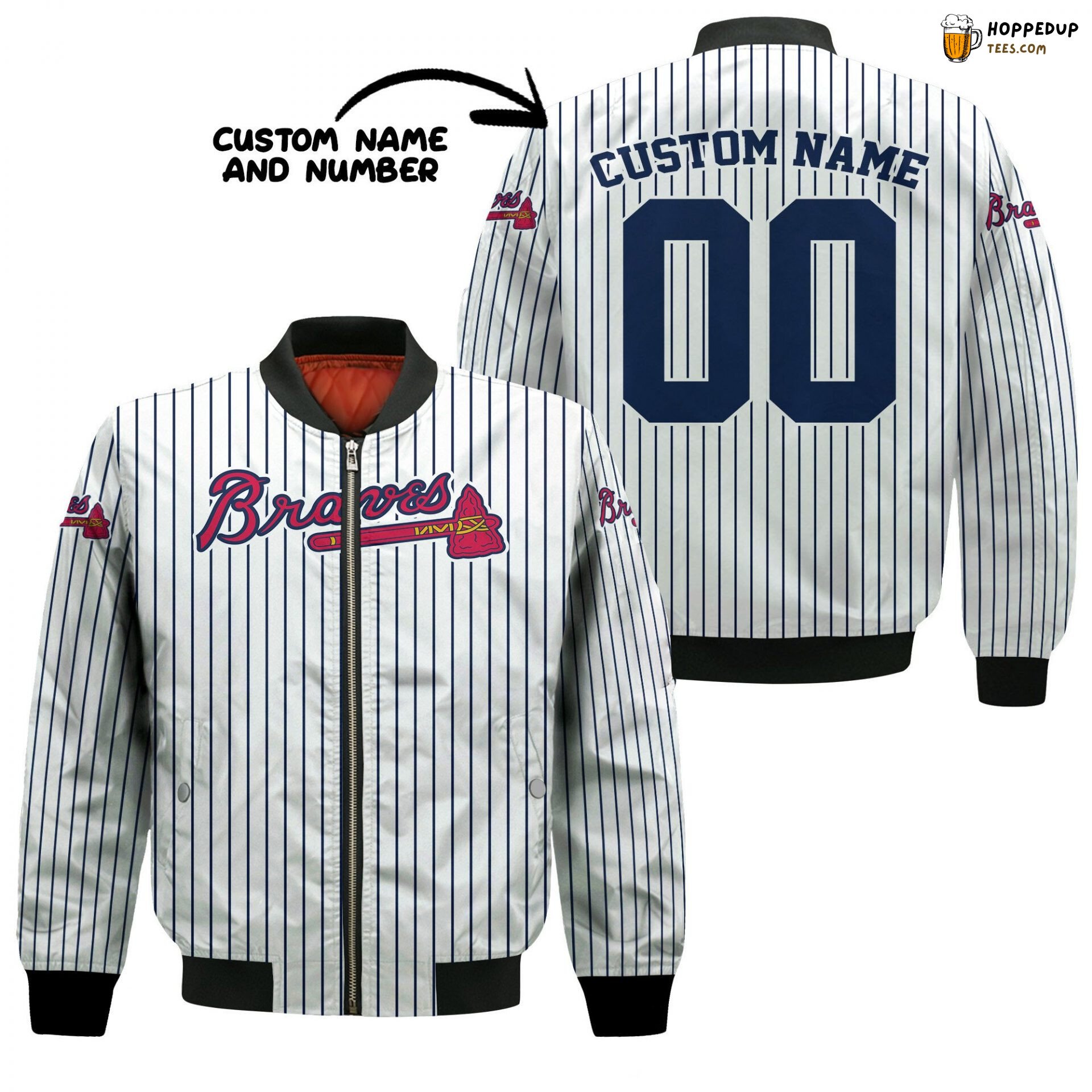 MLB Atlanta Braves Custom Name Number Uniform Stripes Bomber Jacket