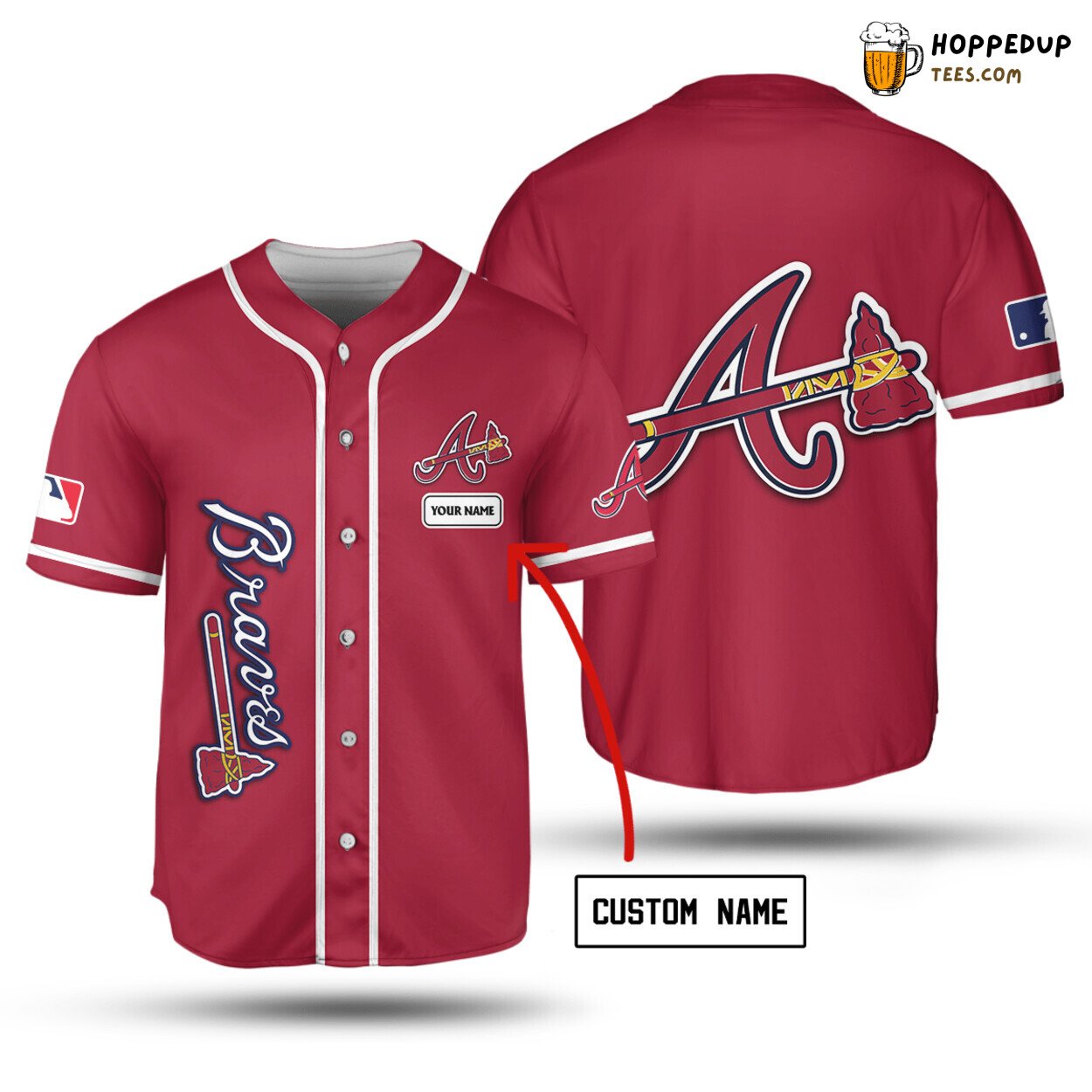 MLB Atlanta Braves Custom Name Red Baseball Jersey Unisex Shirt
