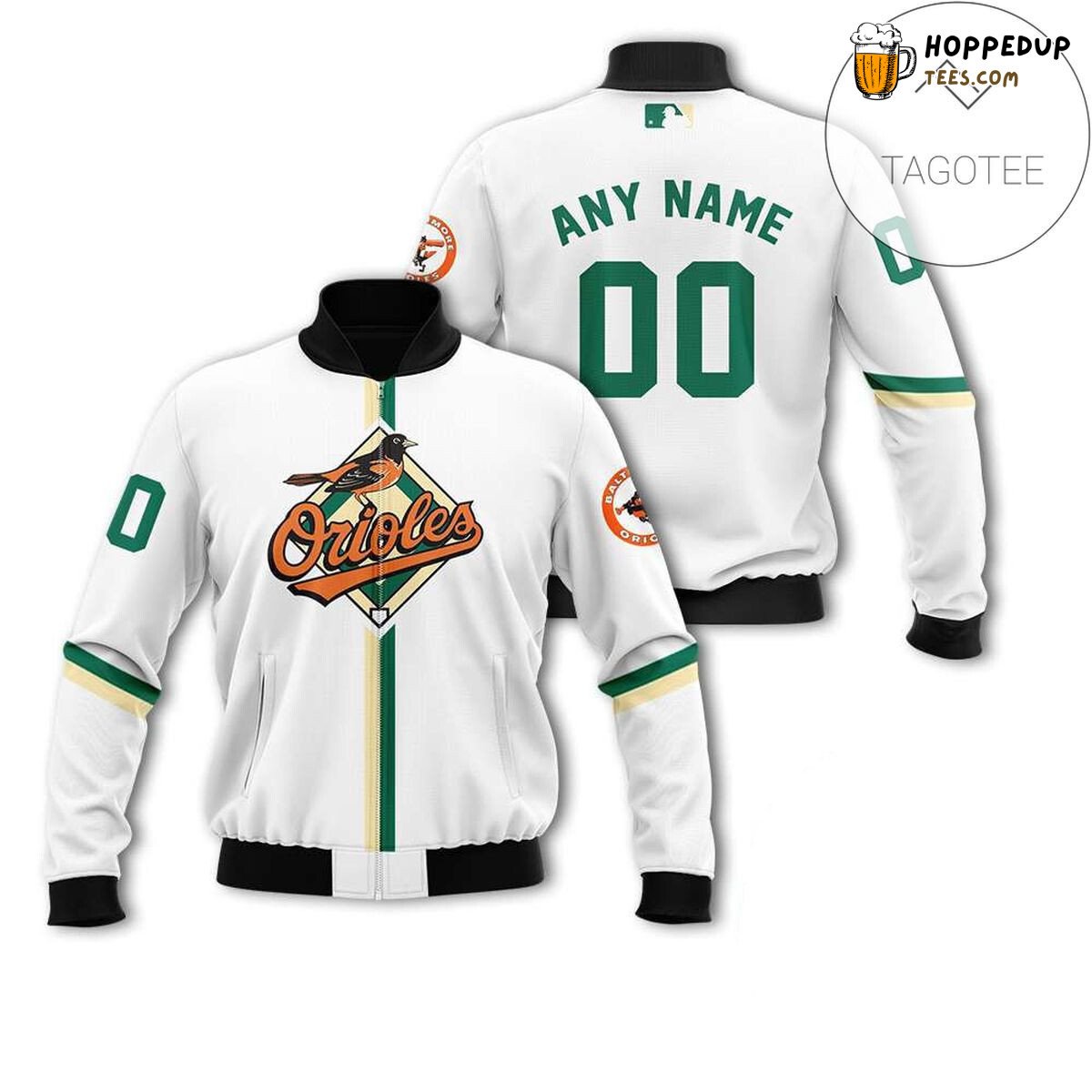 MLB Baltimore Orioles Custom Name Number White Bomber Jacket