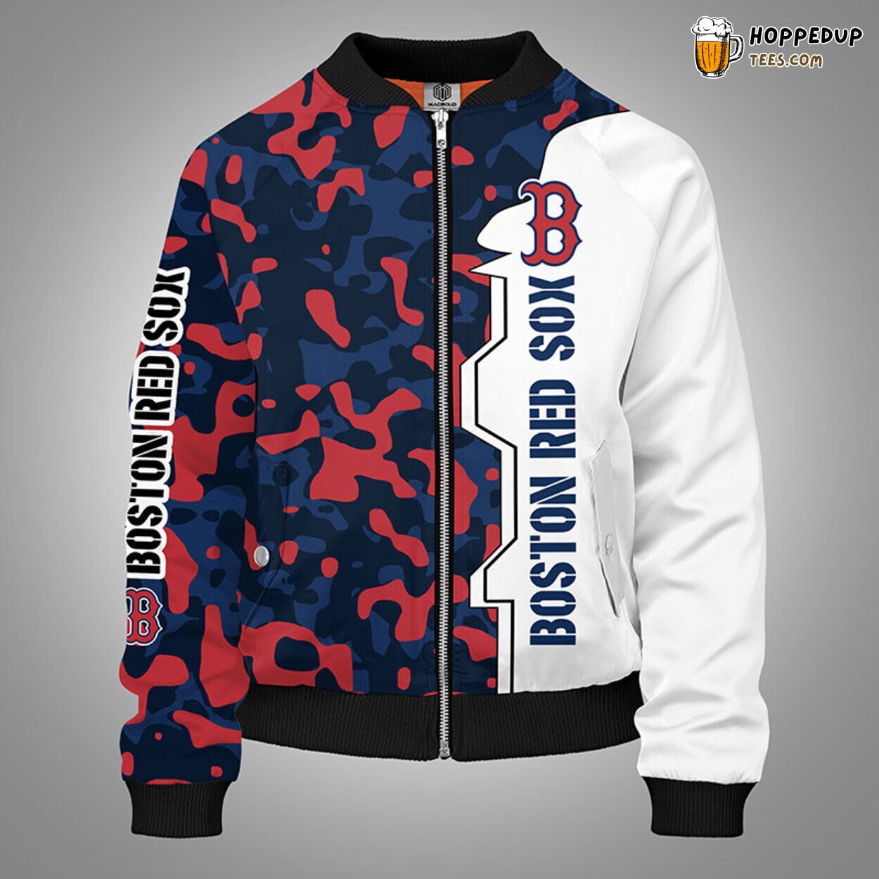 MLB Boston Red Sox Camouflage Red Blue Premium Bomber Jacket Design