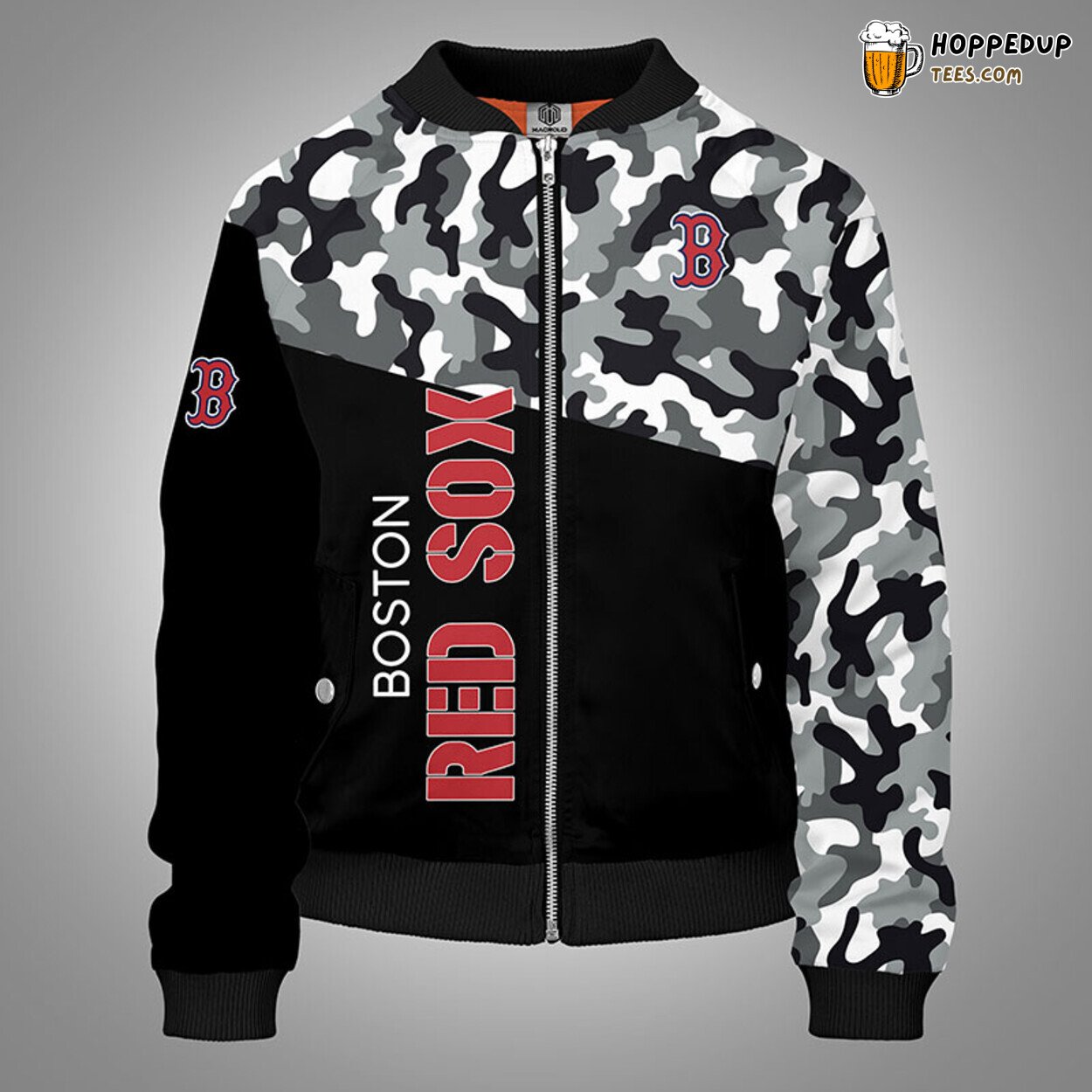 MLB Boston Red Sox Unique Camouflage Black Bomber Jacket Design