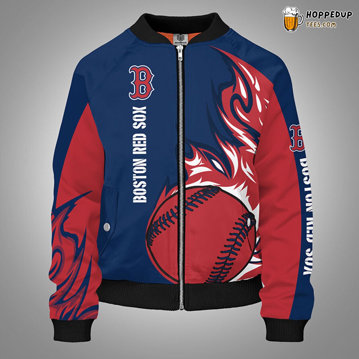 MLB Boston Red Sox Unisex Red Blue Premium Bomber Jacket Design