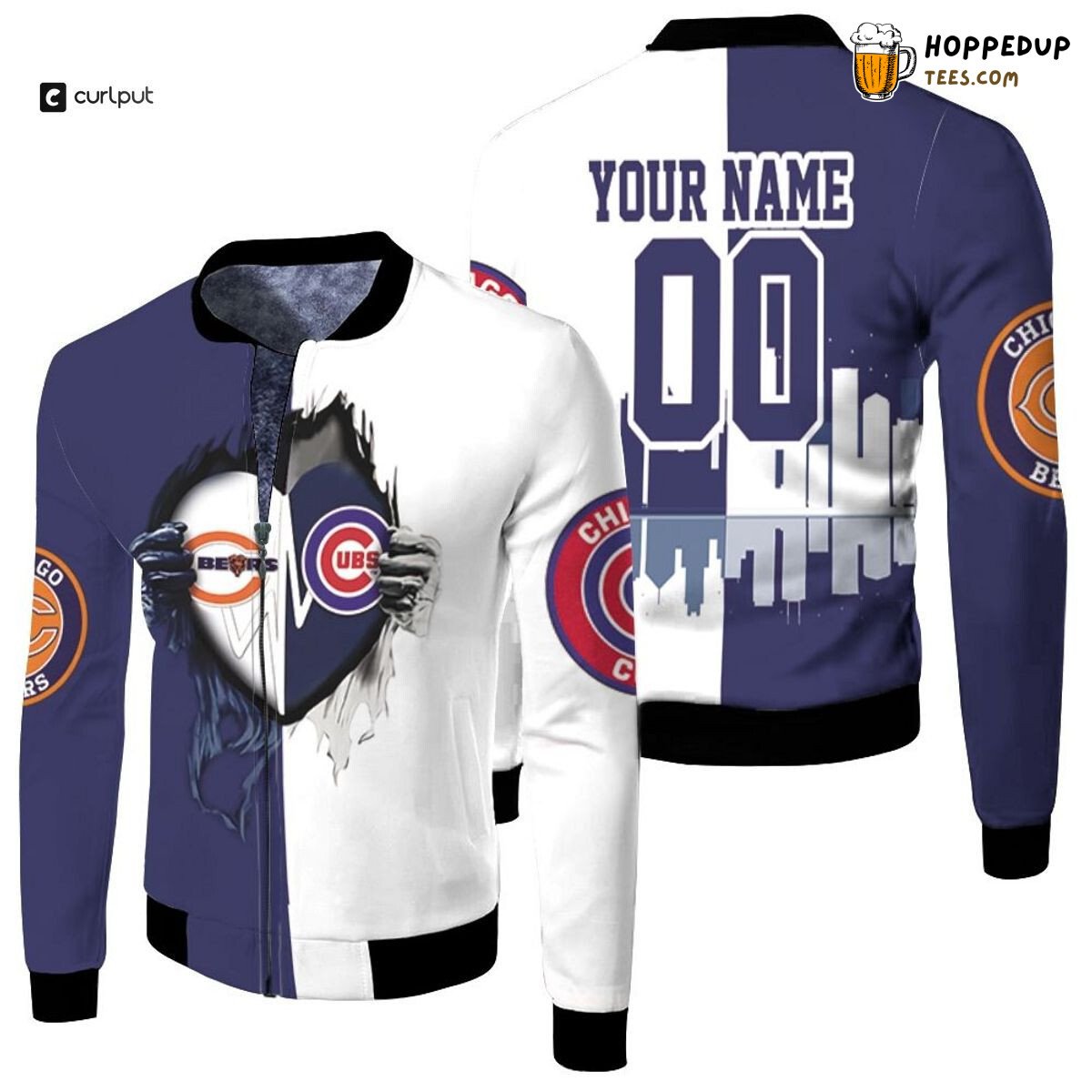 MLB Chicago Cubs Custom Name Number Heartbeat Love Ripped Bomber Jacket
