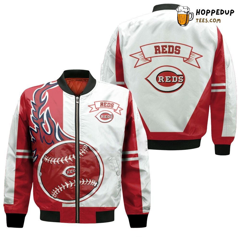 MLB Cincinnati Reds Big Logo Red White Bomber Jacket