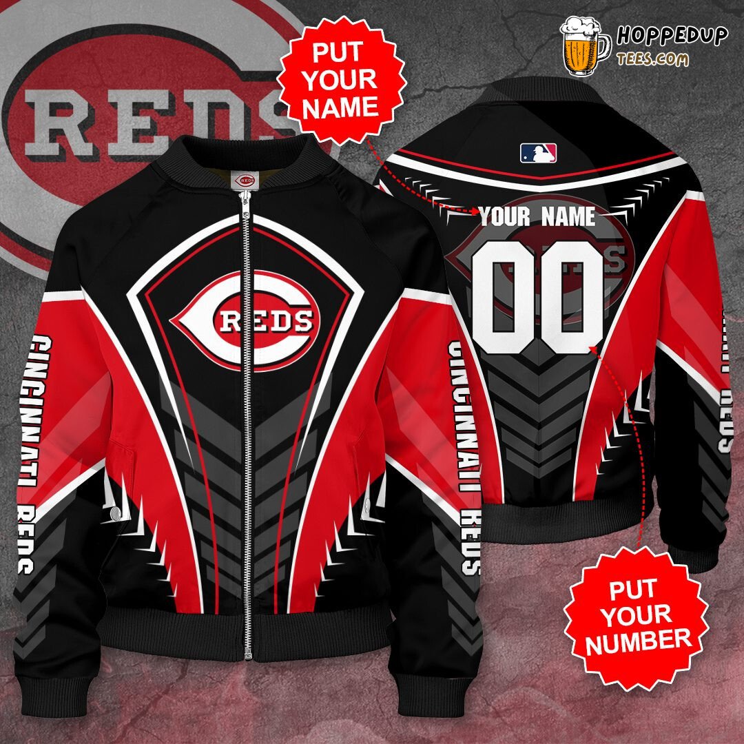 MLB Cincinnati Reds Custom Name Number Black Bomber Jacket