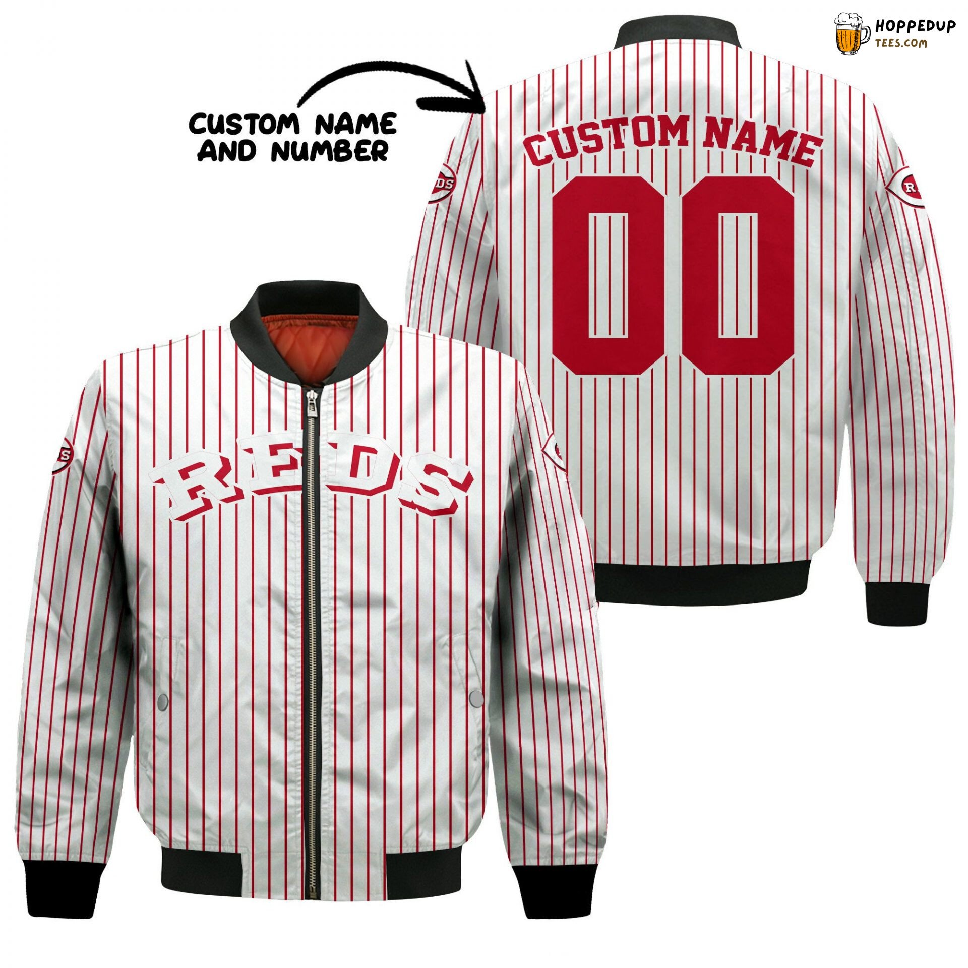 MLB Cincinnati Reds Custom Name Number Uniform Stripes Bomber Jacket
