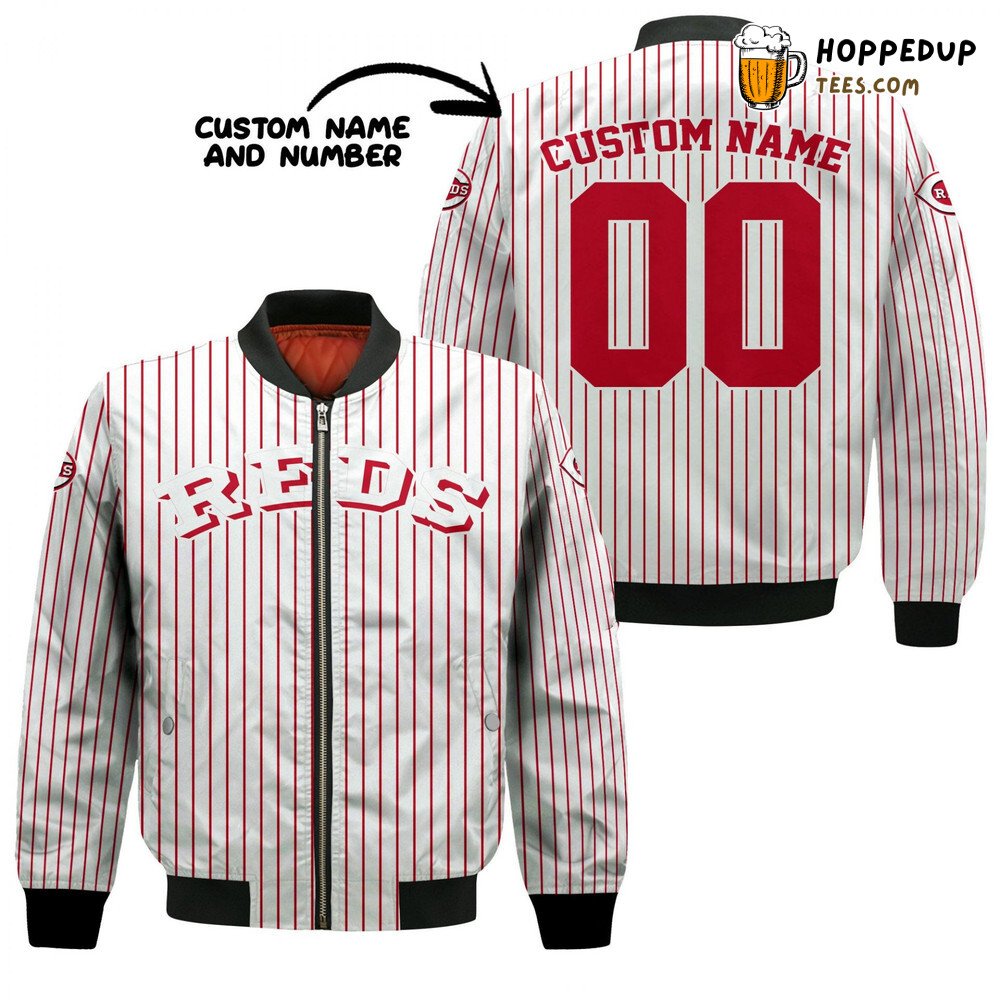MLB Cincinnati Reds Custom Name Number Uniform Stripes Bomber Jacket