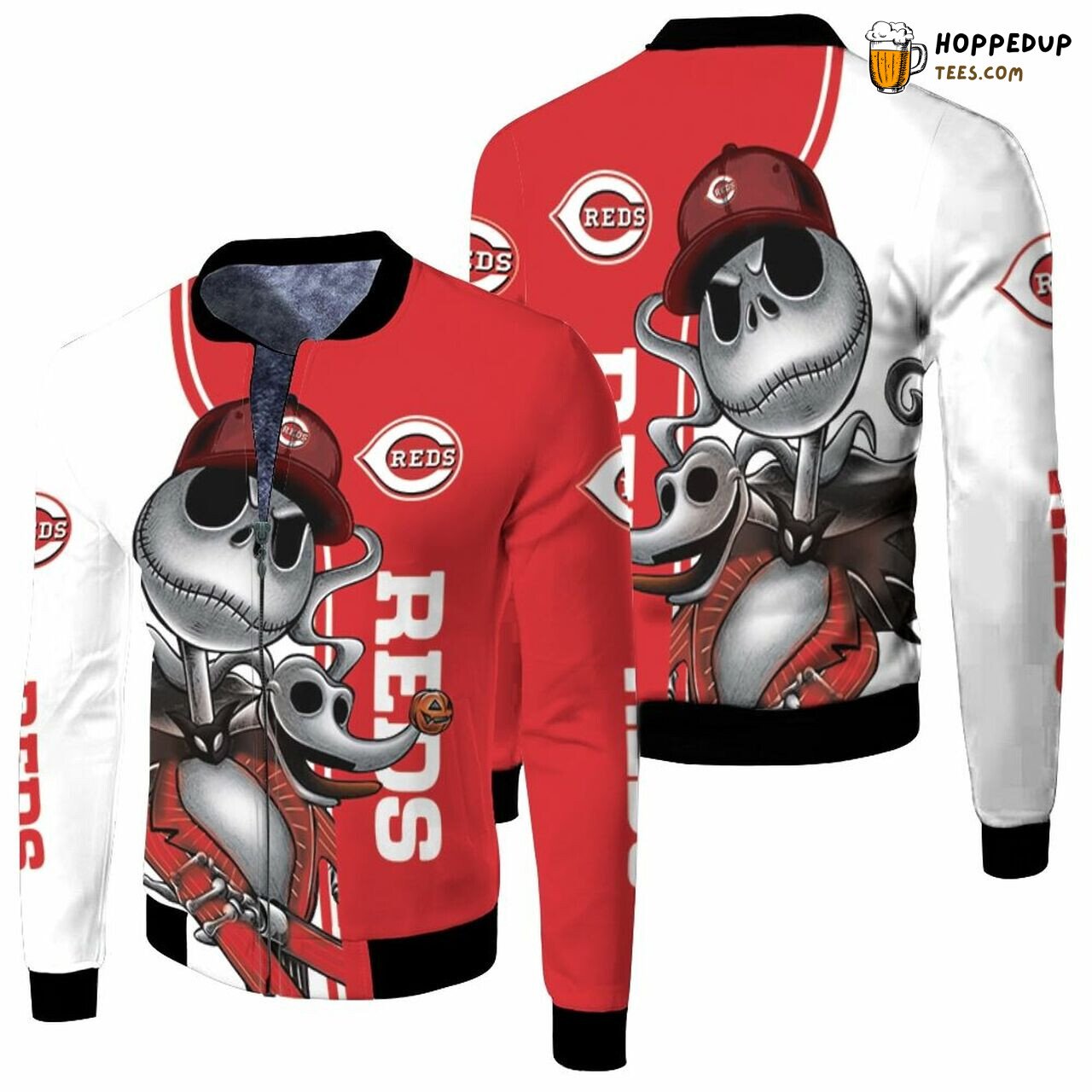 MLB Cincinnati Reds Jack Skellington And Zero Bomber Jacket