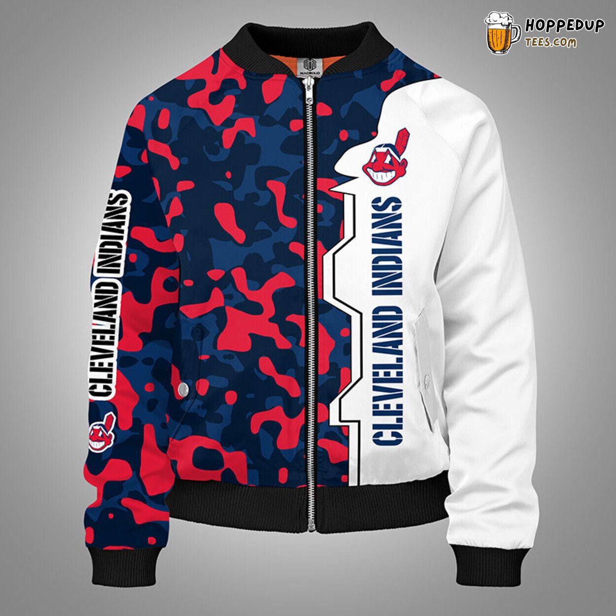 MLB Cleveland Indians Camouflage Red Blue Premium Bomber Jacket Design